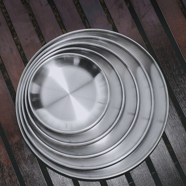 5 st rostfritt stål tallrik metall runda återanvändbara middagsrätter för hemma utomhuscamping