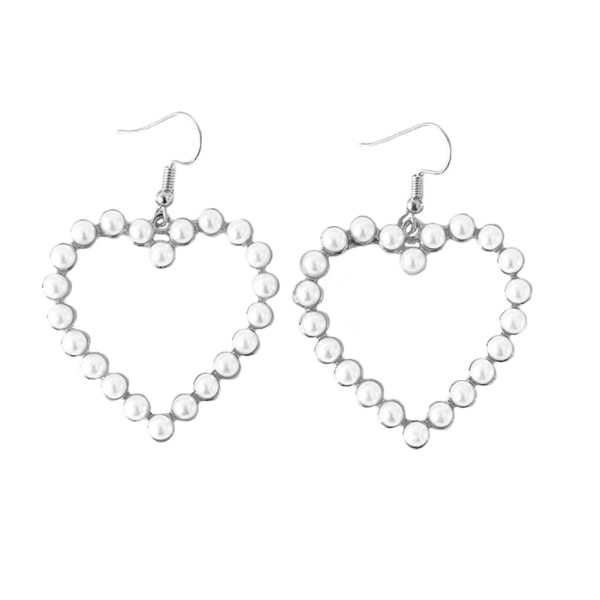 Vintage stil hjerteform imiteret perle øreringe ørestikker kvinder elegante smykker (sølv)
