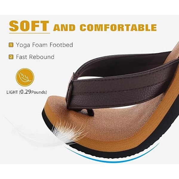 Yoga Mat Flip-flops i läder för män med stöd för fotvalvet, bekväma vadderade promenadsandaler, slip-on för inom- och utomhusbruk