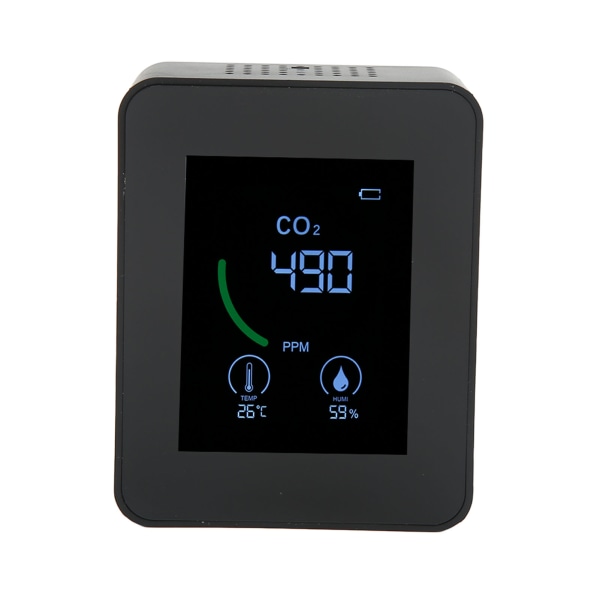 Kuldioxiddetektor USB-opladning TVOC-sensor Halvleder Luftkvalitetsmonitor med temperatur-fugtighedstest Sort