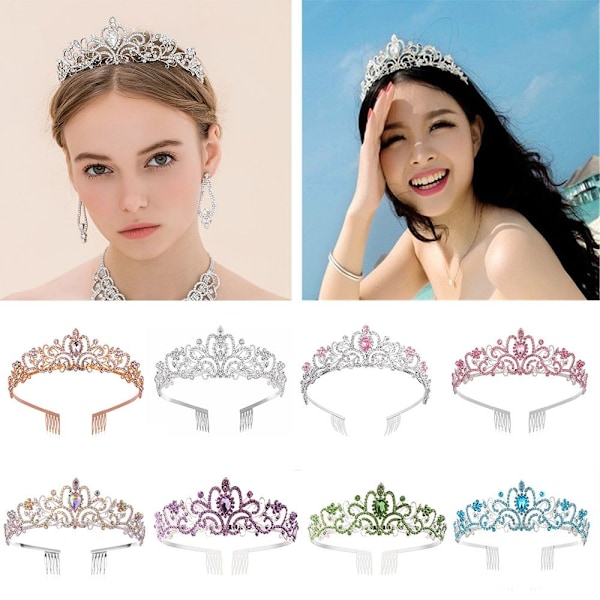 Kristall Rhinestone Crown Coiffure Crown Tiara BLÅ Blue