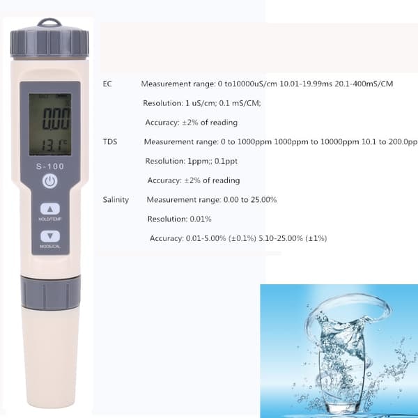 4-i-1 Digital vandmåler til saltholdighed, TDS, EC, temperatur—pa