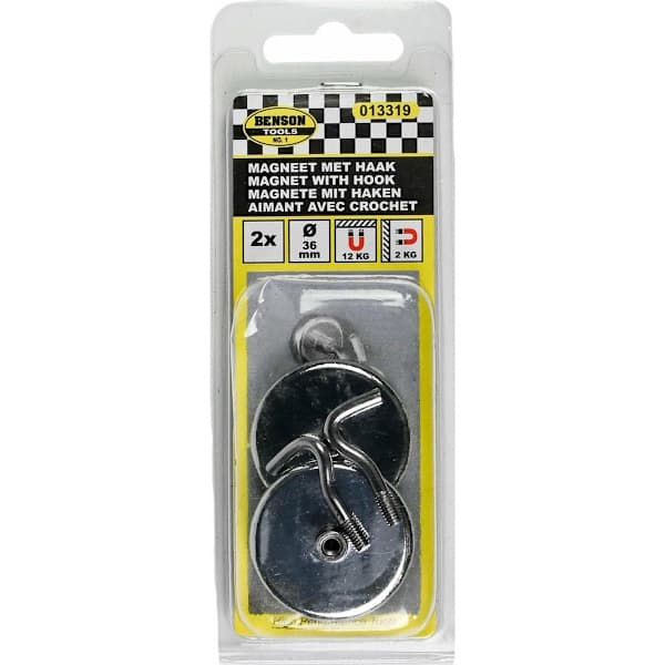 2-pak - Magnet med krog / Magnetkrog - 12 kg Sort