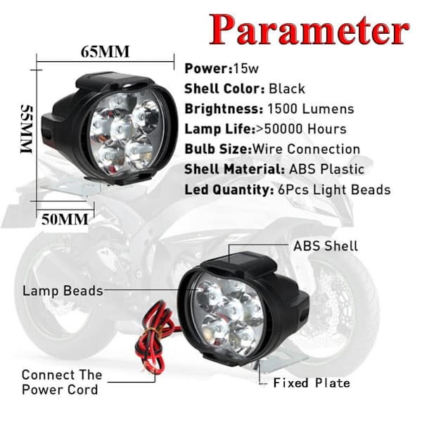 2 stk 6 LED-forlygter til motorcykel
