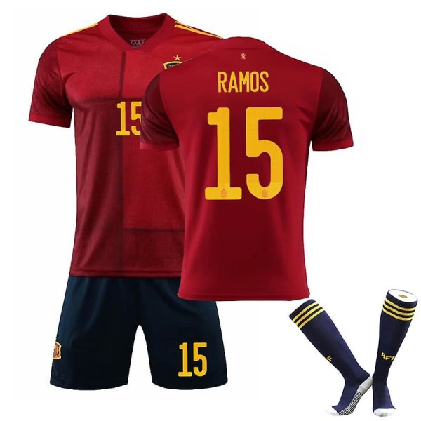 Spanien Jersey Fotboll T-shirts sæt til barn/ungdomar RAMOS 15 home Kids 26(140-150CM)