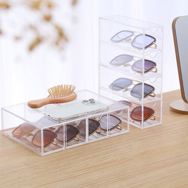Glasögon förvaringsbox 4 lager staplingsbar Transparent solglasögon Display Organizer för kontorsrum