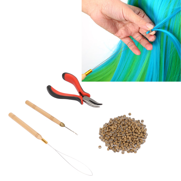 Verktygssats för hårförlängning Micro silikonringar Pärla med tång dragkrok Virkad hårförlängningsverktyg 7 200 st hårringar