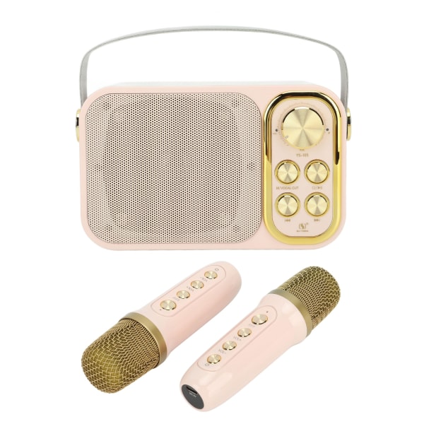 Karaokemaskin med 2 mikrofoner Karaoke allt i en maskin Bärbar Bluetooth sångmaskin för hemmafest Rosa
