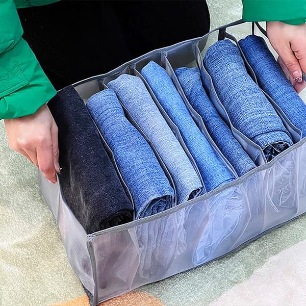 Vikbar jeans T-shirt Förvaring Klädfack Låda grå - lagergrå grey 7 grids