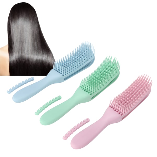 3st bärbar hårborste för hårfrisörer med halkbeständigt gummihandtag för långt tjockt, vått och torrt hår