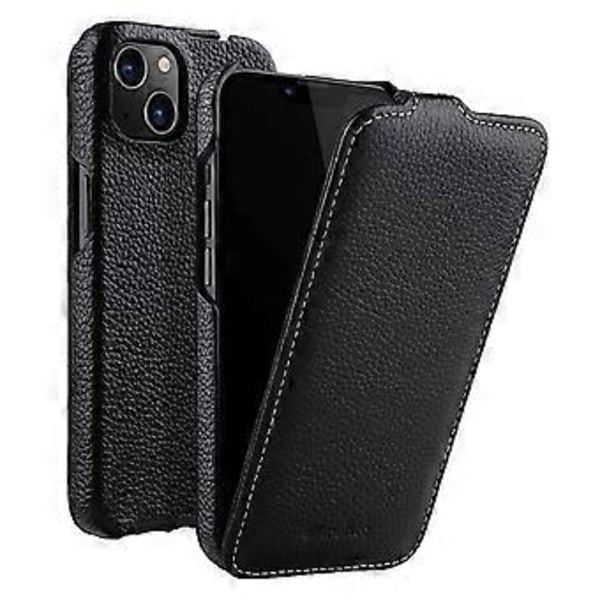 MELKCO Kompatibelt med iPhone 14 Äkta Läder+PC Skal Vertikal Flip Anti-Repskydd Telefonfodral