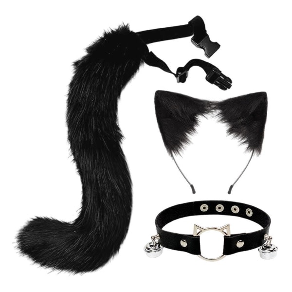 1/2/3/5 3:a Furry Cat Ear Tail Läderchoker Halloween Lolita Black Kitty 1 st