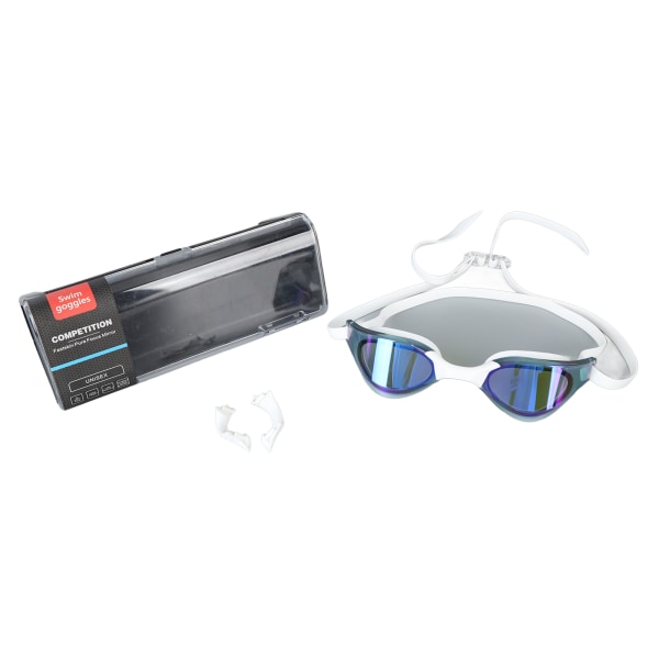 Svømmebriller til voksne Ingen utæt UV-beskyttelse Swim Racing-briller High Definition-linser Hvid Blå