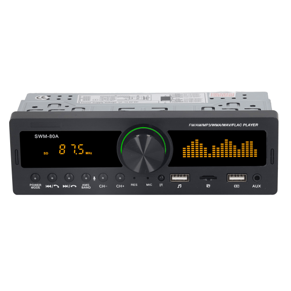 Bilstereo MP3-spiller 12V Bluetooth 5.0 AUX-inngang FM AM-radio Slå av Minnefunksjon Bilstereo med fargerike lys 80A