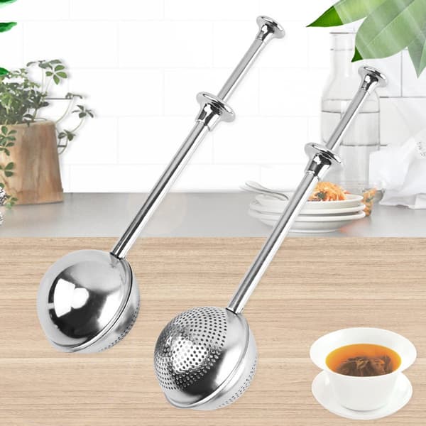 Te-infuser si, sæt med 2, 304 rustfrit stål finmasket med lange håndtag, til tekopper, tekander og køkkenbrug, sølv