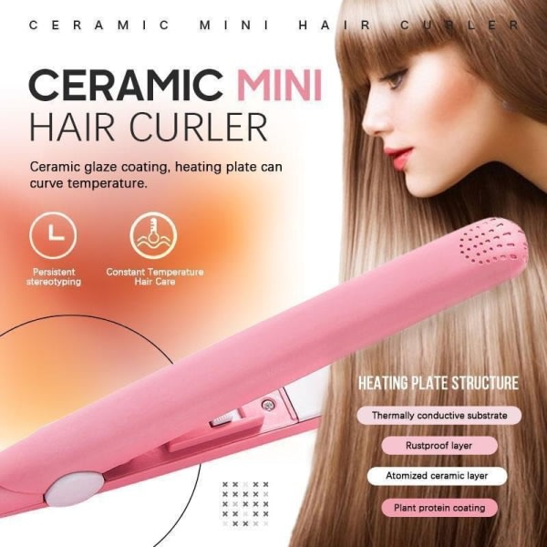 Bärbar keramisk mini curling för hår lila 16.5CM×8.5CM×4.5CM rosa