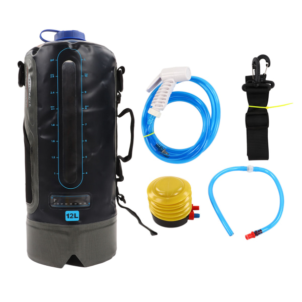 12L Kapacitet Camping brusetaske Sammenfoldelig badetaske med pumpe og vandrør til udendørs backpacking