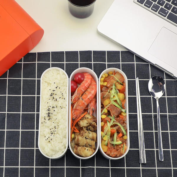 Bento Lunchlåda. Stapelbara 3-lagers behållare. Bärbar 1,2L
