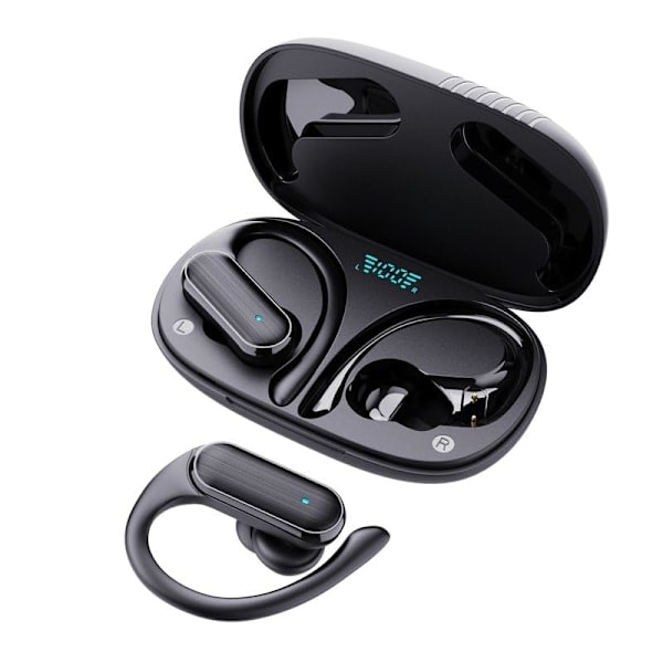 Langattomat, melua vaimentavat, ripustettavat 3D-surround-äänikuulokkeet, vedenpitävät Bluetooth-nappikuulokkeet avoimella muotoilulla pyöräilyyn ja juoksuun (Musta)
