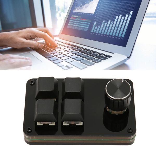 Mini 4 tangentbord med ratt Anpassningsbart makroprogram Hot Swappable tangentbord Kabel Separat blå switch Mekaniskt tangentbord