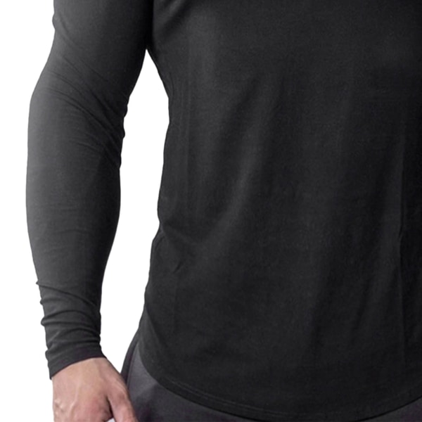 Menn Tight Top Elastisk Hurtigtørkende bomullsblanding Langermet T-skjorte for Fitness Running Svart XXL