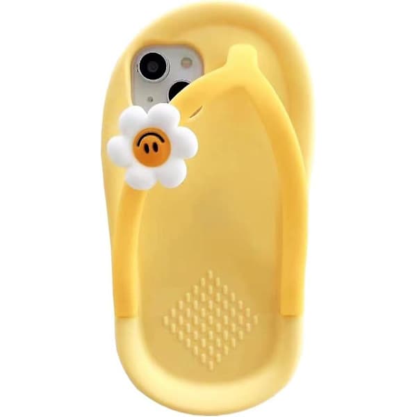 Sött tecknat flip-flops-telefonfodral kompatibelt med iPhone 13, 3D-blomdesign