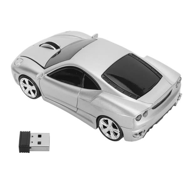Trådløs mus Silver Sports Car Style 2,4 GHz USB-mottaker 1600DPI LED-hodelykt kontormus for bærbar stasjonær datamaskin