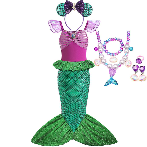 Disneyn pieni merenneito Ariel prinsessamekko tytöille Kortärmad Tyll Kostym 7-8T Ariel4