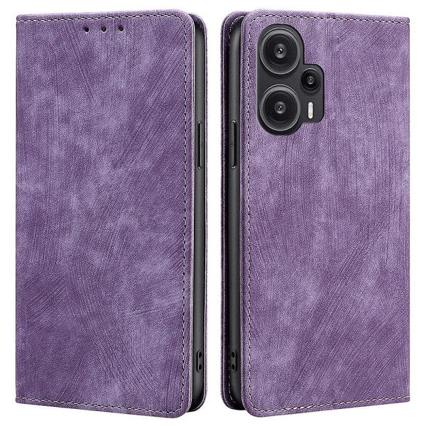 Texturerat fodral för Xiaomi Redmi Note 12 Turbo / Poco F5 5g RFID-blockerande plånbok Magnetiskt läder Flip Stand Case Lila