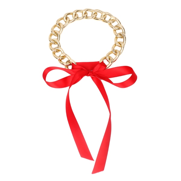 Fasjonable kvinner dame jente krage kjede halskjede med sløyfe bånd smykker (rød)