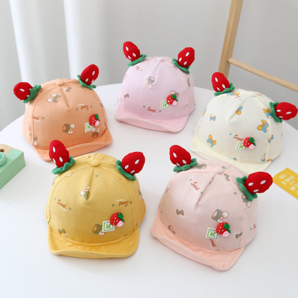 Nya söta hattar för barn, hattar med jordgubbsmanschetttryck för små flickor