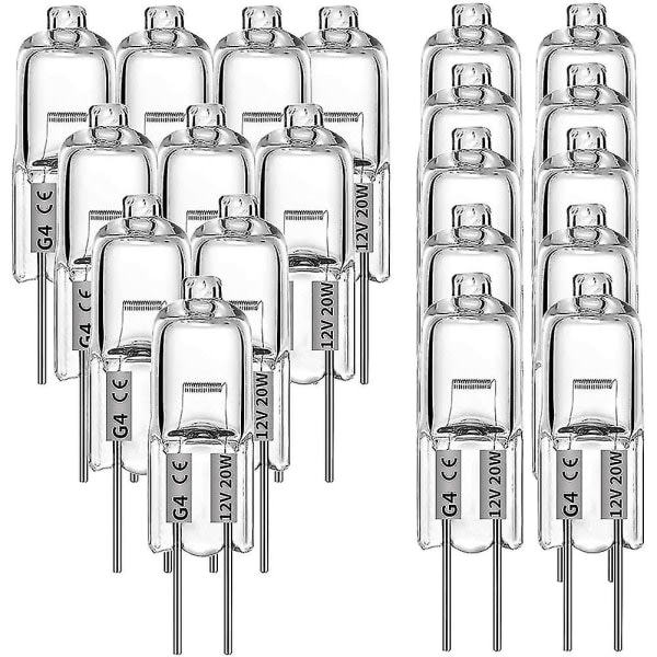 20 st G4-lampor, 20w 12v halogenlampor 2-stifts klar lampa, for spisbelysning, signa