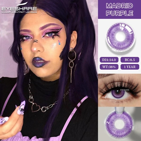 Eyeshare Anime Farve Kontaktlinser Til Øjne Cosplay Farvede Linser Blå Skøre Halloween Linser Kontaktlinse Skønhed Makeup NEBULA-PURPLE 0