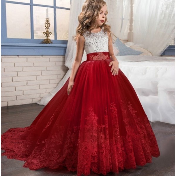 Prinsesse Elegant Bryllupsbursdagsfest Ballaftenkjole Red 11-12 Years