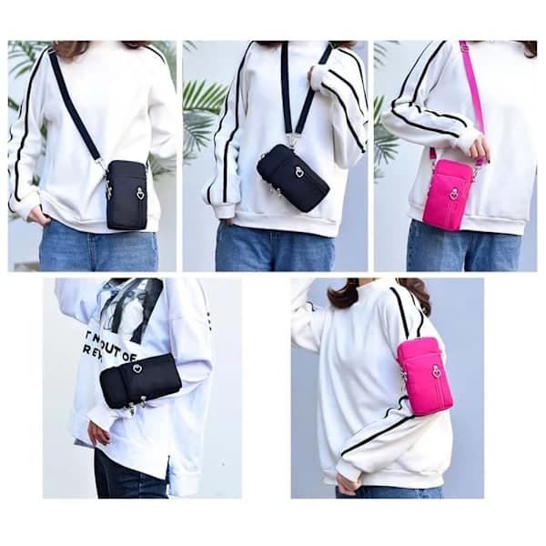 Mobile Phone Bag with Shoulder Strap - Handbag Black