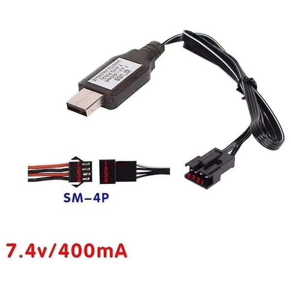 7,4V 3,7V X2-laddare Sm-4p Li-ion Batteri Elektriska Rc-leksaker Bilbåt USB-kabel H(PA)