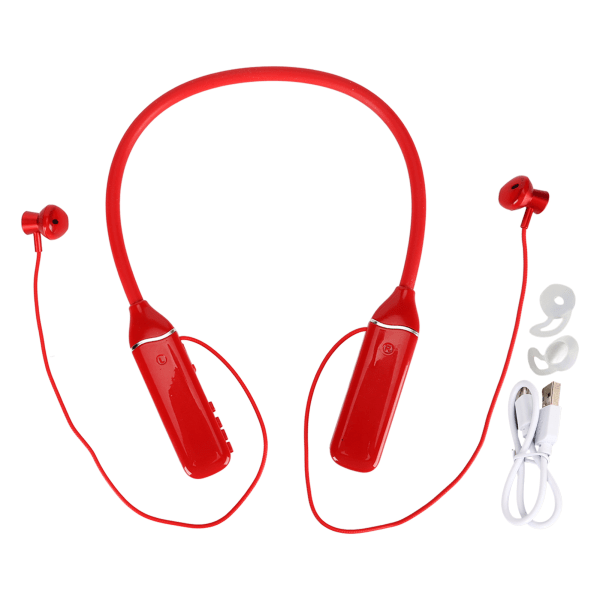 Bluetooth-hovedtelefon med nakkebøjle LED Power Display Hukommelseskort Afspilning Magnetiske øretelefoner Headset med RGB-baggrundsbelysning Rød