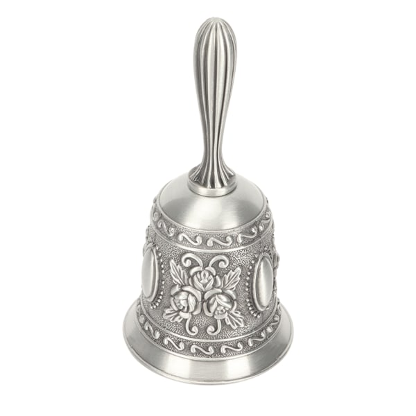 Vintage Hand Bell Flower Carving zinklegering Hand Ring Bell för Bar Bröllop Skola Silver