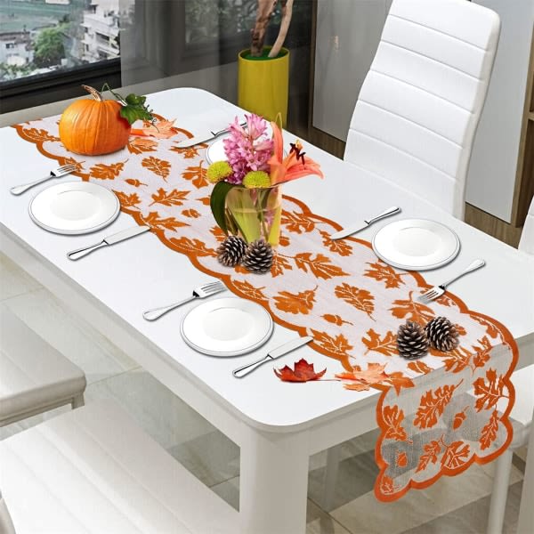 Höstdekor bordlöpare Thanksgiving-dekor, oranssi lönnlöv