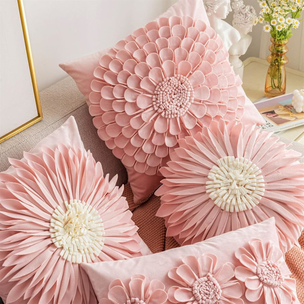 Ins Style Rosa Blomster Pudebetræk 1 stk-V 45 * 45Cm-C
