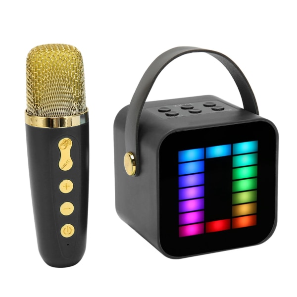 Mini Karaoke Maskinsæt RGB Pickup Light Digital Processing Chip Håndholdt bærbar Bluetooth-højttaler med mikrofon Sort
