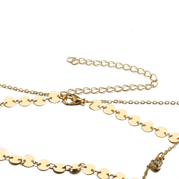 Mode Dobbeltlags Rhinestone Kvinder Dame Pige Kæde Halskæde Delikat Legeringssmykker (Guld)