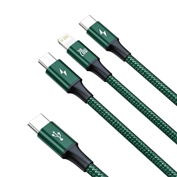 Rapid 3in1-kaapeli USB-C - USB-C / Lightning / micro USB 20 W 1,5 m vihreä