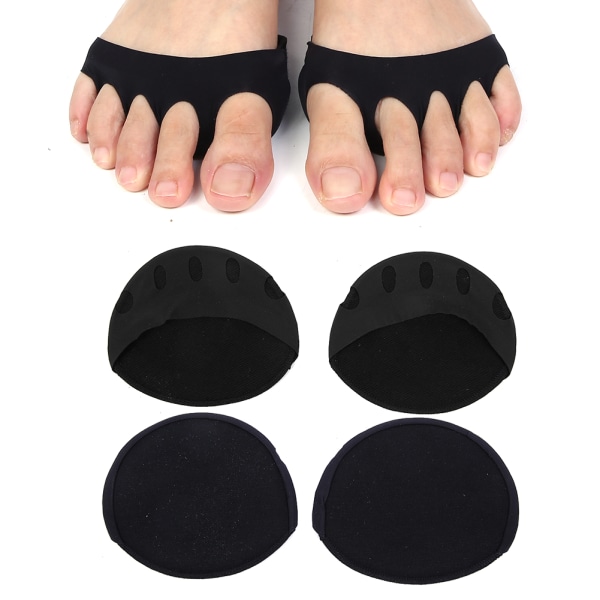 2 par høyhælte sko pustende forfotpute Stress smertelindring forfotlapp (svart)