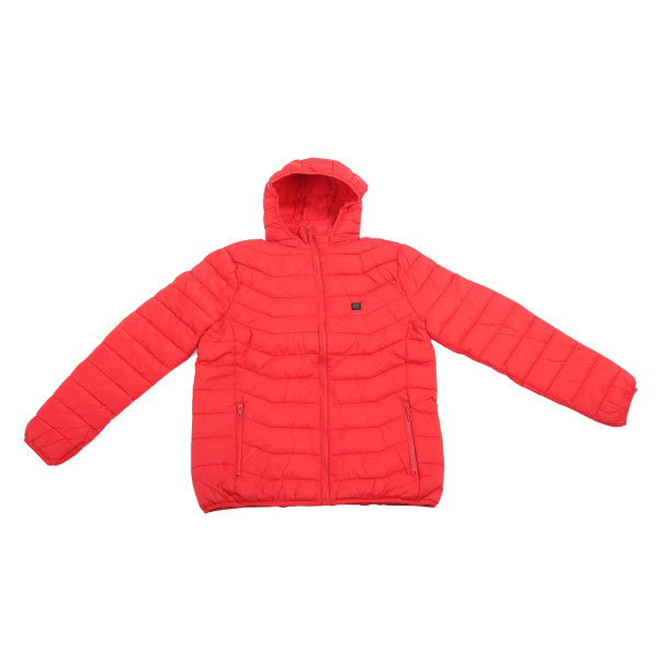 Opvarmet jakke til mænd kvinder USB 3 gear temperaturkontrol Elektrisk varmejakke frakke med hætte til vinterrød 2XL