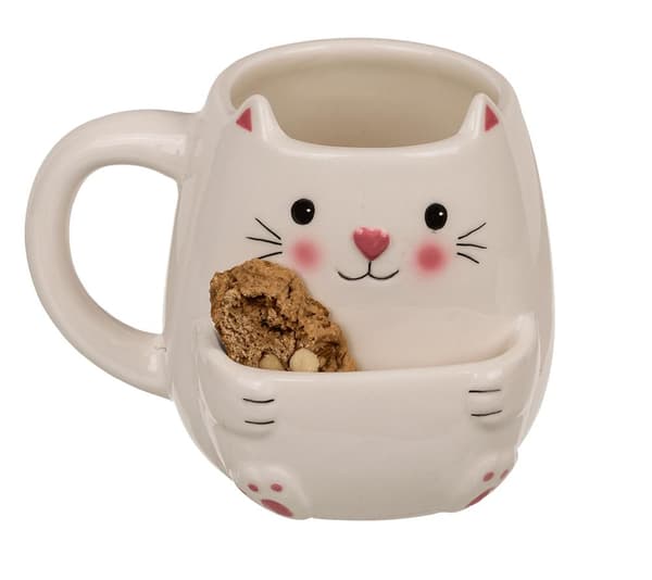 Kakekrus / Krus med rom for kaker - Katt hvit