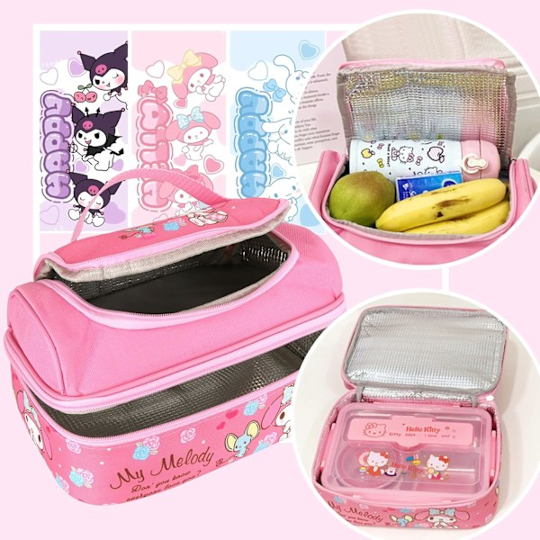 Anime Cinnamoroll, Melody, Kuromi Lunchväska för män och kvinnor, läckagesäker lunchlåda, stor facklunchbehållare, väska för arbete och resor C