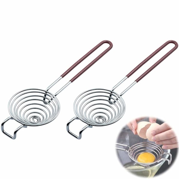 2 stk Eggseparator med skålhake i rustfritt stål, Eggseparator for eggeplommer, hvitfilter, for hjemmekjøkken, verktøy og kjøkkenutstyr (brun)