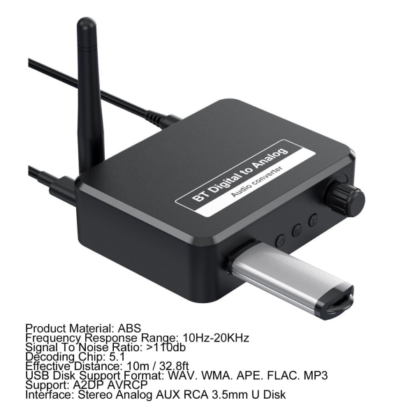 Digital til Analog Audio Converter Bluetooth 5.1 RCA Digital til Analog Receiver Converter for PS3 for PS4 DVD Hjemmekino