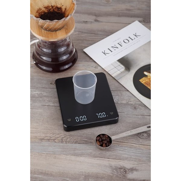 Genopladelig kaffevægt med timer 3 kg / 0,1 g Sort—pa